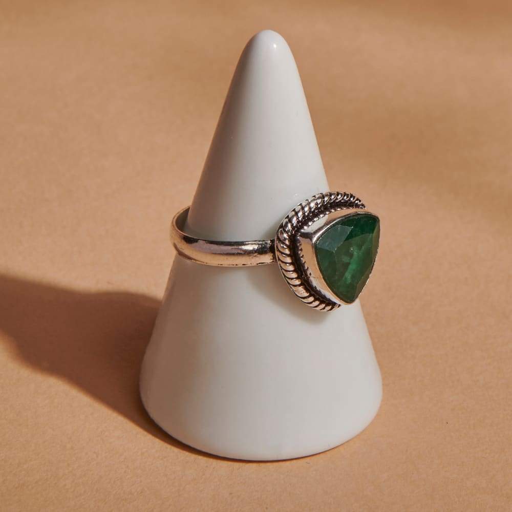 Rings Triangle Green Emerald Quartz Gemstone 925 Sterling Silver Ring Fashion Handmade Jewelry Gift - by NativeFineJewelry
