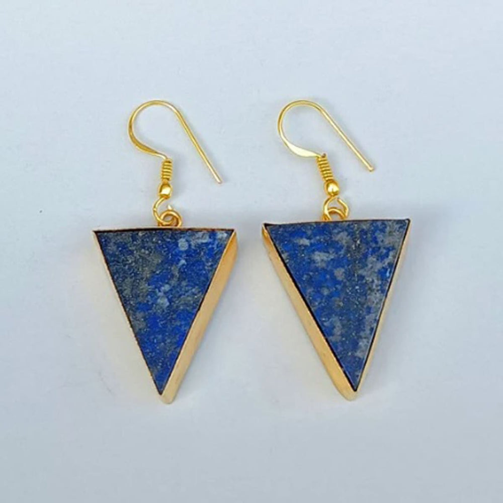 Triangle Shape Lapis Lazuli Birthstone Drop Earrings - By Krti Handicrafts