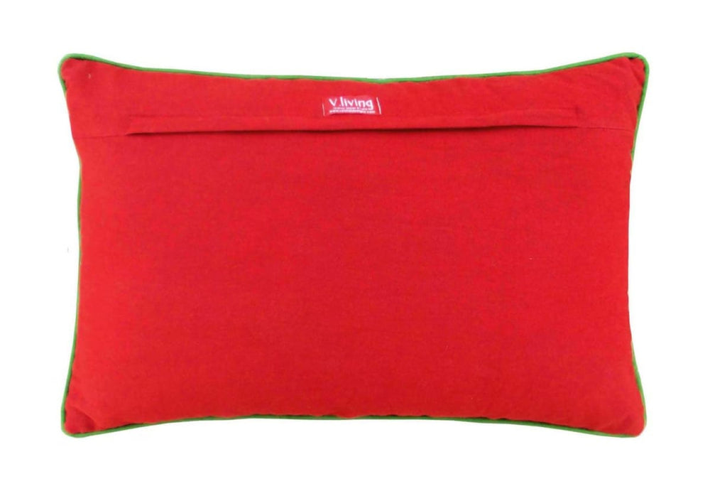 Tribal Red Pillow Embroidered And Welted Cotton Throw Ethnic Asian Size 14x21 Inches - By Vliving