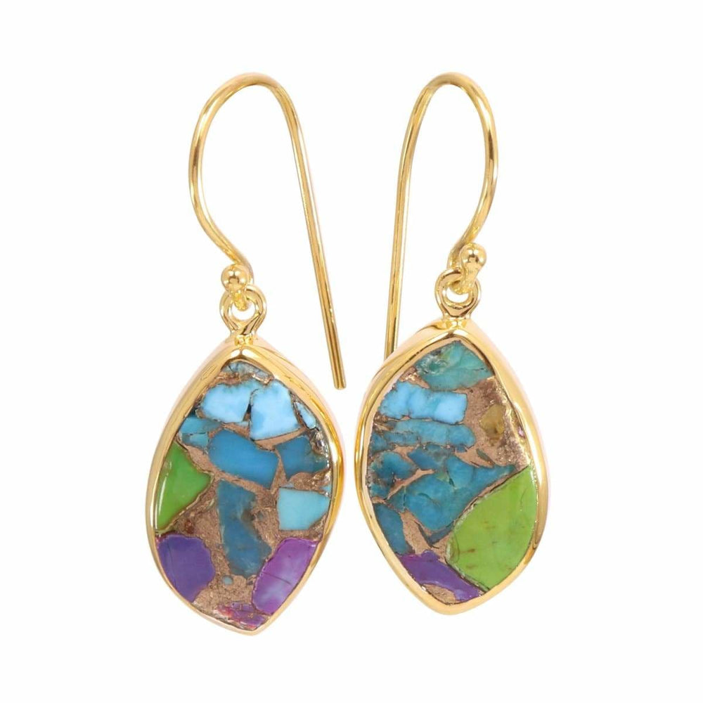 earrings Turquoise 925 Sterling Silver Earrings,Green Purple Copper,Gift For Women - Yellow Gold by Rajtarang