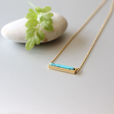 Turquoise Bar Gold Necklace Minimalist Neck Charm Gold Plated Brass N4 - By Silver Soul Charms