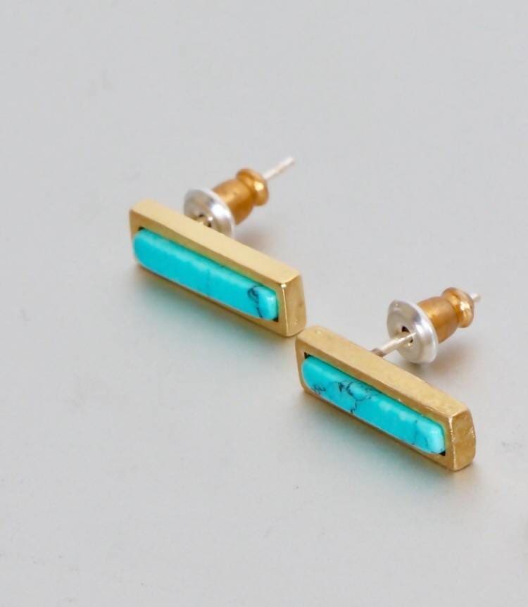 earrings Turquoise Bar Stone Earrings,Gold Dipped Earrings Gifts For Her Geometric Jewelry Simple Minimalist Jewelry,Fashion ME2 - by Silver