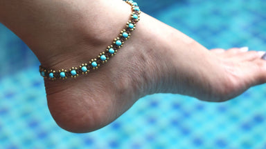 Turquoise Beads Anklet Flower Shaped Anklet,gold Ba31 - by Oneyellowbutterfly