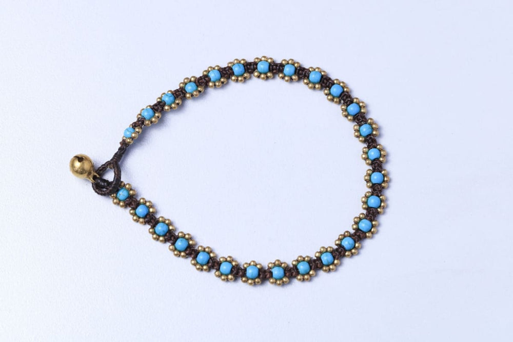 Turquoise Beads Anklet Flower Shaped Anklet,gold Ba31 - by Oneyellowbutterfly