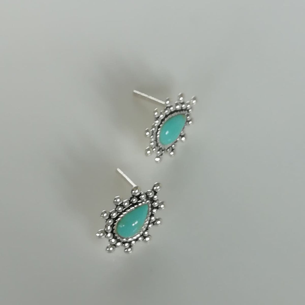 Turquoise ear studs | Tear drop | Tiny | Simple | Silver jewelry | E195 - by OneYellowButterfly