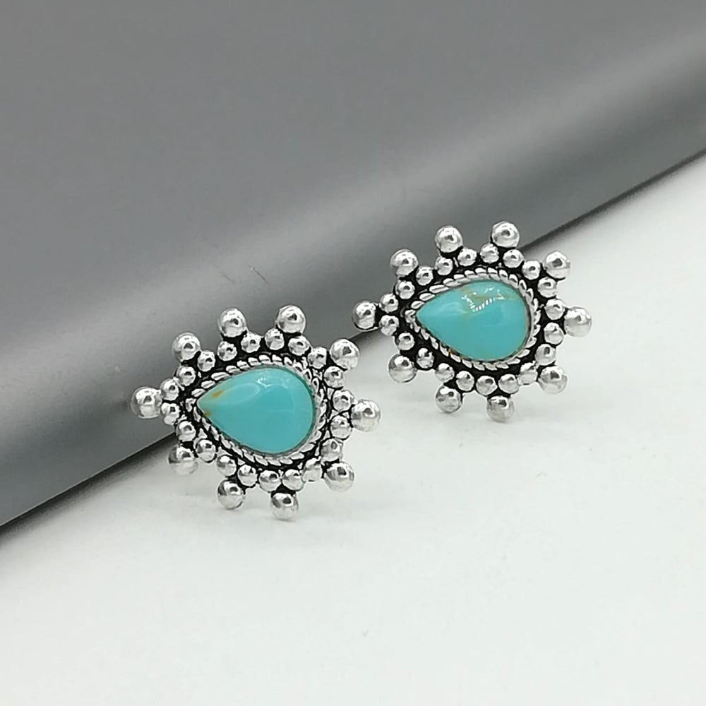 Turquoise ear studs | Tear drop | Tiny | Simple | Silver jewelry | E195 - by OneYellowButterfly