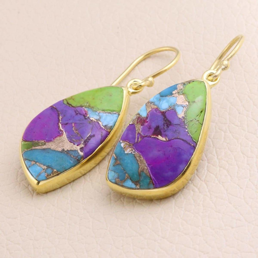 earrings Turquoise Earring 925 Sterling Silver Green Purple Copper Drop Gift For Women - by Rajtarang