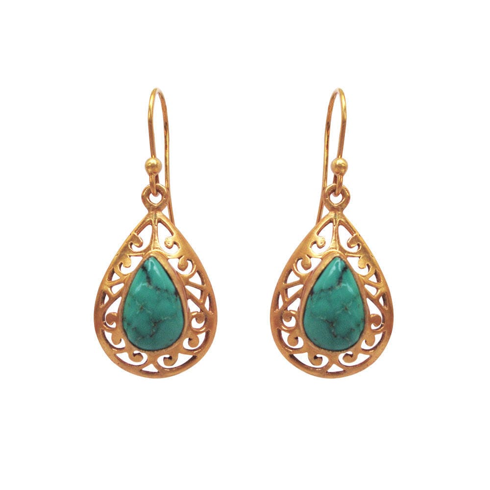 Turquoise Earrings Handmade 925 Sterling Silver Gold Plated Jewelry - By Vidita Jewels