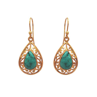 Turquoise Earrings Handmade 925 Sterling Silver Gold Plated Jewelry - By Vidita Jewels