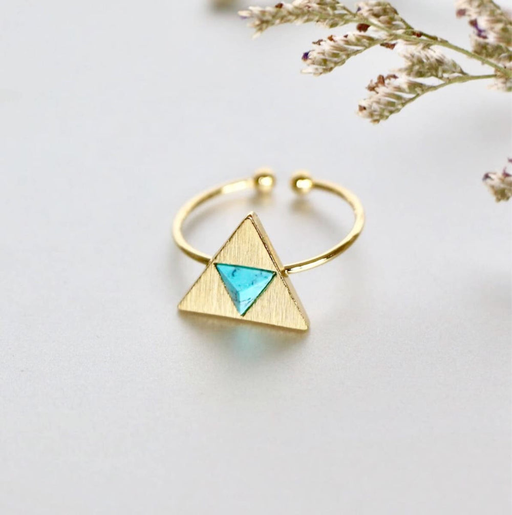 toe rings Turquoise And Gold Dipped Triangle Ring/Toe Ring Marble Stone Ring,Triangle Jewelry Modern Wedding Gift MR54 - by Silver Soul 