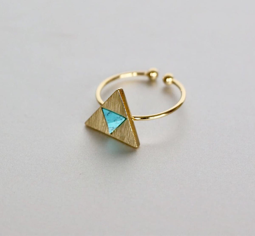 toe rings Turquoise And Gold Dipped Triangle Ring/Toe Ring Marble Stone Ring,Triangle Jewelry Modern Wedding Gift MR54 - by Silver Soul 