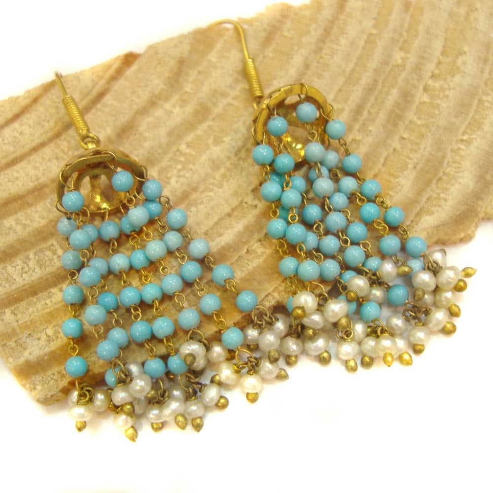 turquoise pearl earring,indian jhumka earring,silver dangle earring,handmade earring,gold plated earring,925 sterling silver earring,for her