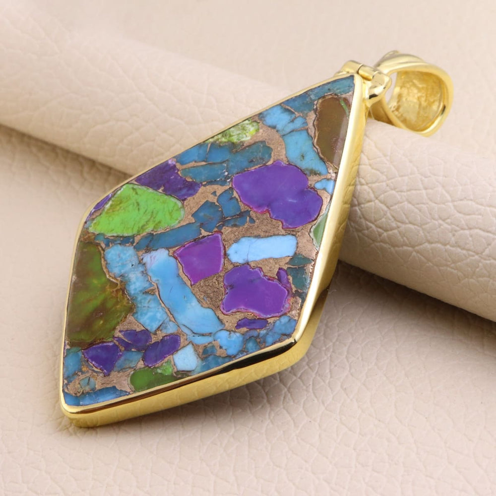 Turquoise Pendant Green Purple Copper 925 Sterling Silver 35X68mm - by Rajtarang