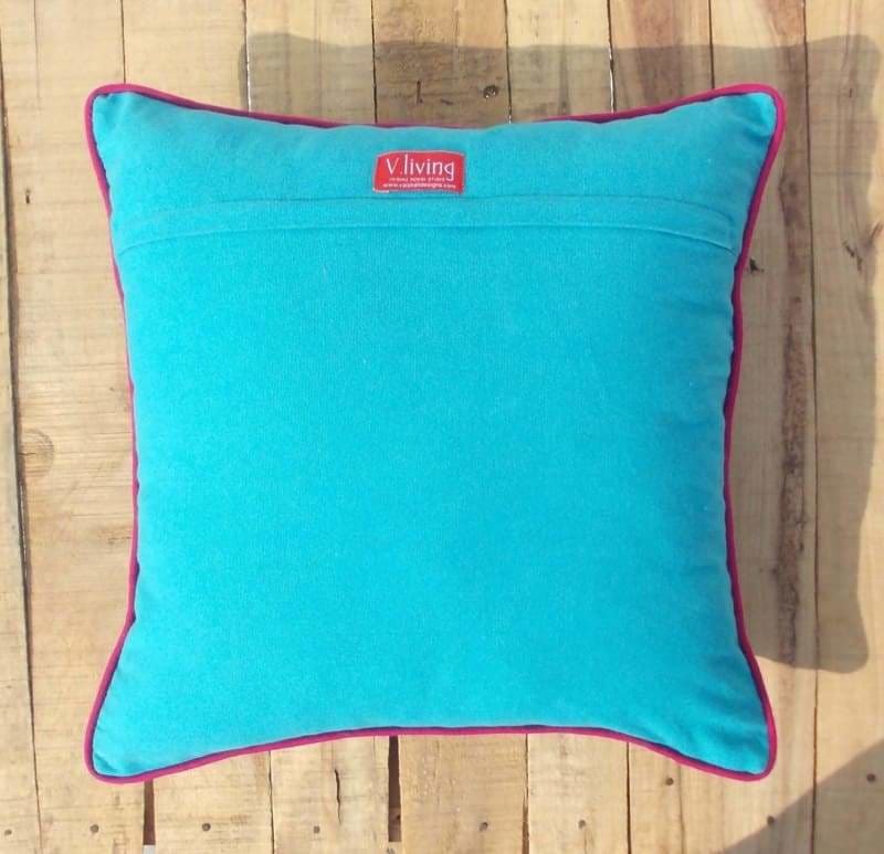 Turquoise pillow cover moroccan print bright pink piping and embroidery 100% cotton bohemian tribal size available - Pillows & Cushions