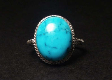 Turquoise Ring Sterling Silver Handmade Women Bohemian Oval Boho Jewelry Blue Stone