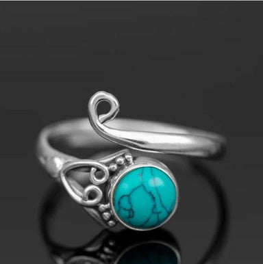 Turquoise Round Gemstone Sterling Silver 925 Adjustable Ring Handmade Jewelry Gift for her - by Inishacreation