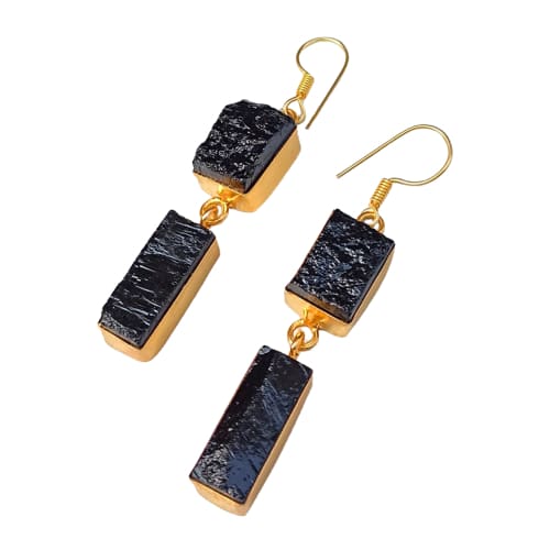 Unique Design Bezel Set Black Tourmaline Gemstone Designer Earrings - by Krti Handicrafts