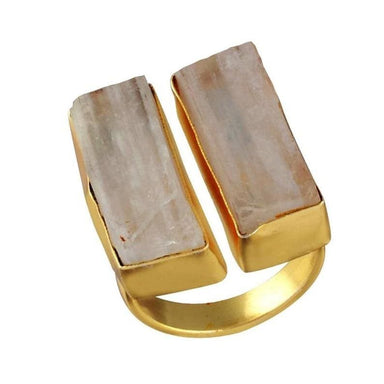 Unique 18K Gold Plated Natural Selenite Gemstone Adjustable Ring - by Krti Handicrafts