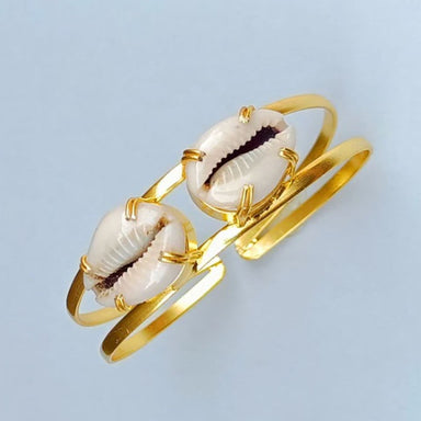 Unique Handmade 18k Yellow Gold Plated Sea Cowrie Shell Cuff Bracelet - By Krti Handicrafts
