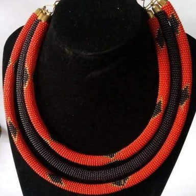 Necklaces Unique Red Layered Necklace in Maasai Beads - by Naruki Crafts