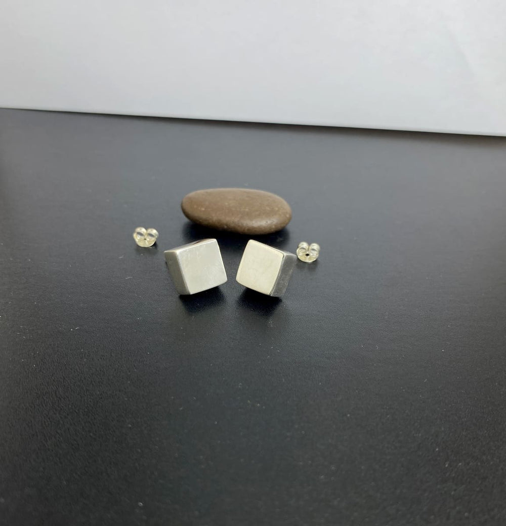 Unisex Square Stud Earrings 925 Sterling Silver Geometric Post 10mm - by Sup