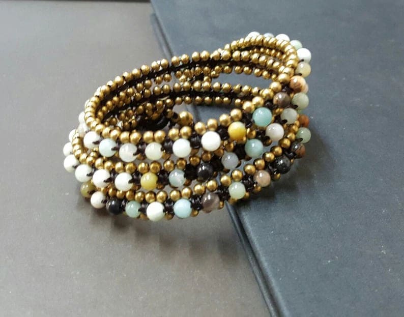 Unisex Wrap Amazonite Stone Bead Bracelet,wrap Bracelet,women Bracelet - by Bymemade