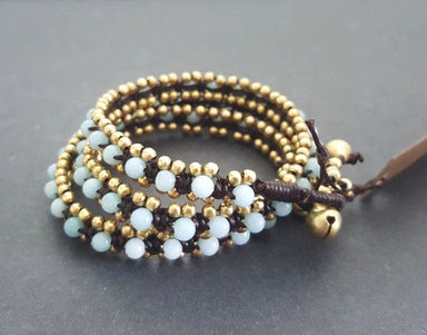 Unisex Wrap Blue Jade Stone Bead Bracelet,wrap Bracelet,women Bracelet - by Bymemade
