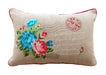 Valentine Pillow Cover Rose Bunch Linen With Coral And Turquoise Combination Postcard Style Embroidered Size 14x 21 - By Vliving