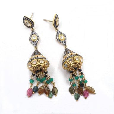 earrings Victorian style jhumka multi stone long for women - by Vidita Jewels