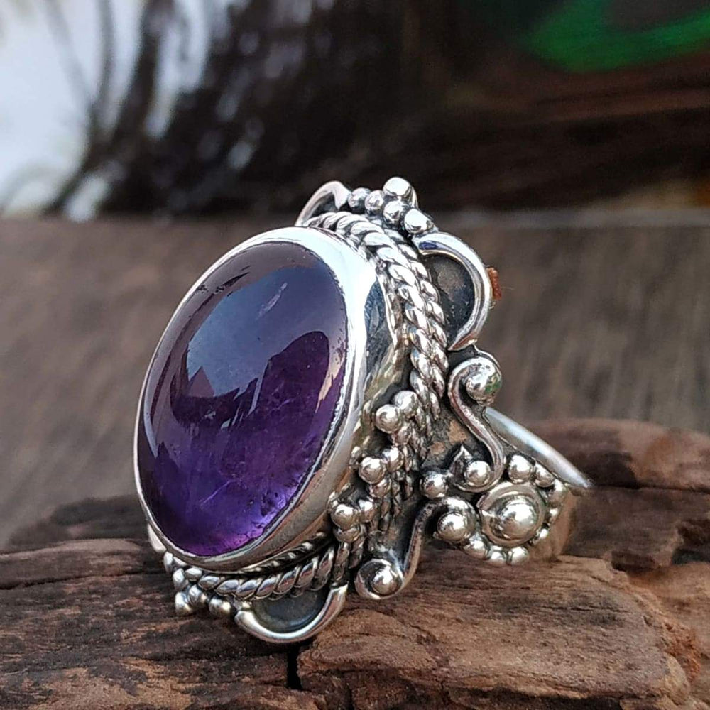 Vintage Amethyst Ring / Sterling Silver / Antique / Designer Ring/ Purple /Amethyst Statement February Birthstone - by GIRIVAR CREATIONS