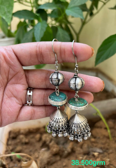 Vintage Turquoise 925 Sterling Silver Beads Ball Oxidized Dangle Earrings Antique Tribal Jewelry Nickel-free - by Vidita Jewels