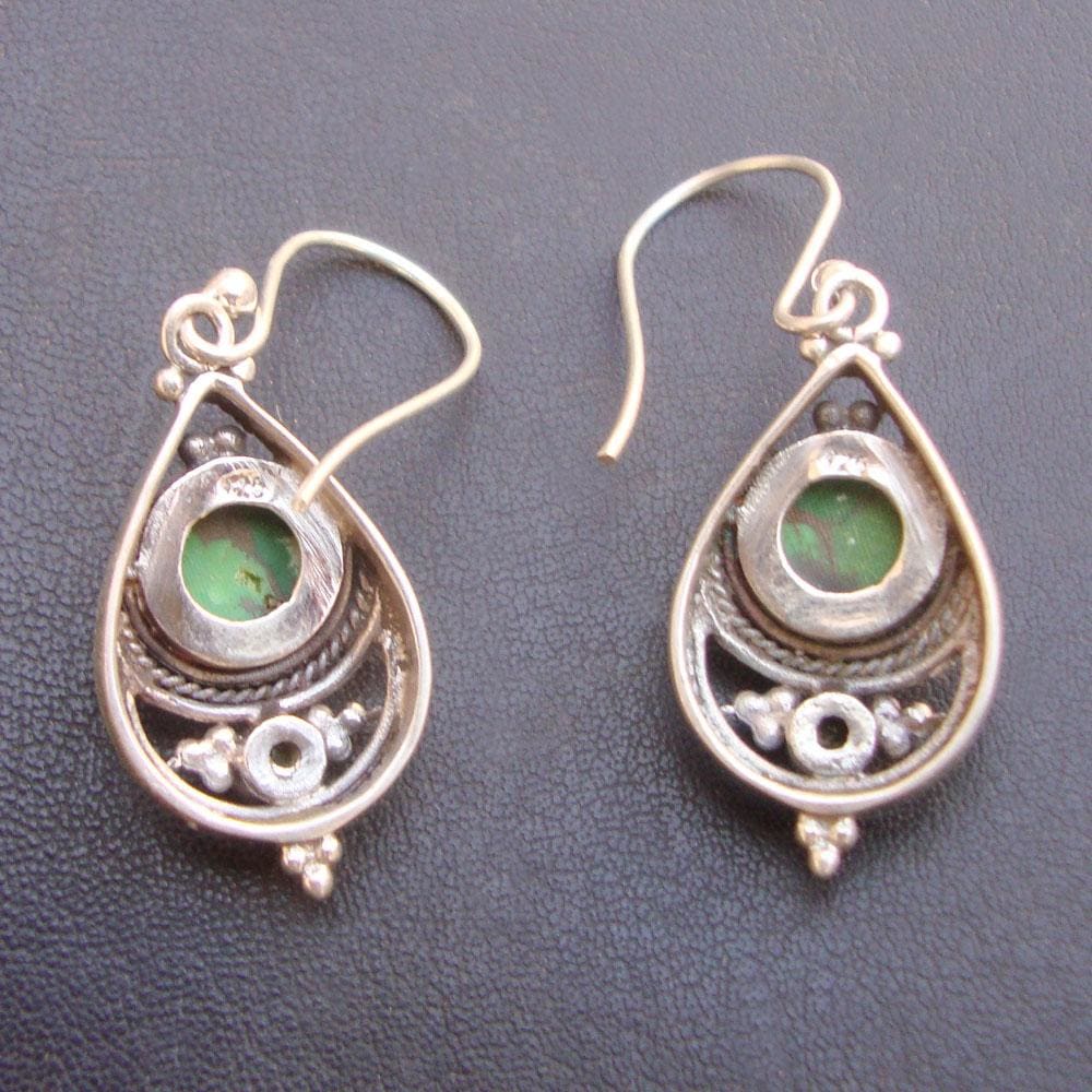 earrings Wedding Gift,925 Sterling Silver Handmade Green Copper Turquoise Or Peridot Dangle Drop Earrings - by Vidita Jewels