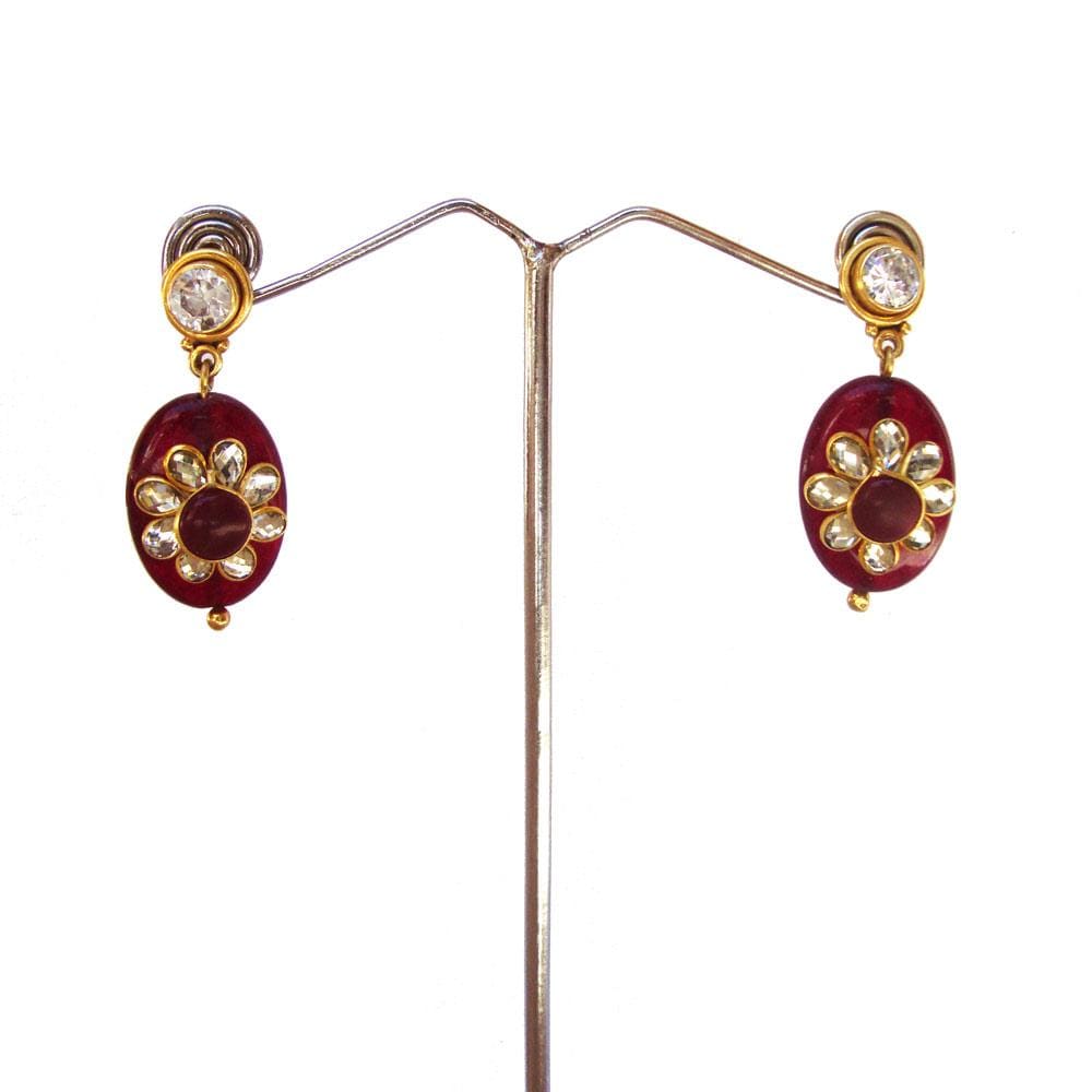 Wedding Gift,Handmade work Oval Shape Dangle Earrings Traditional Lovely Earring 925 Sterling Silver Gold Plated Jewellery - by Vidita 