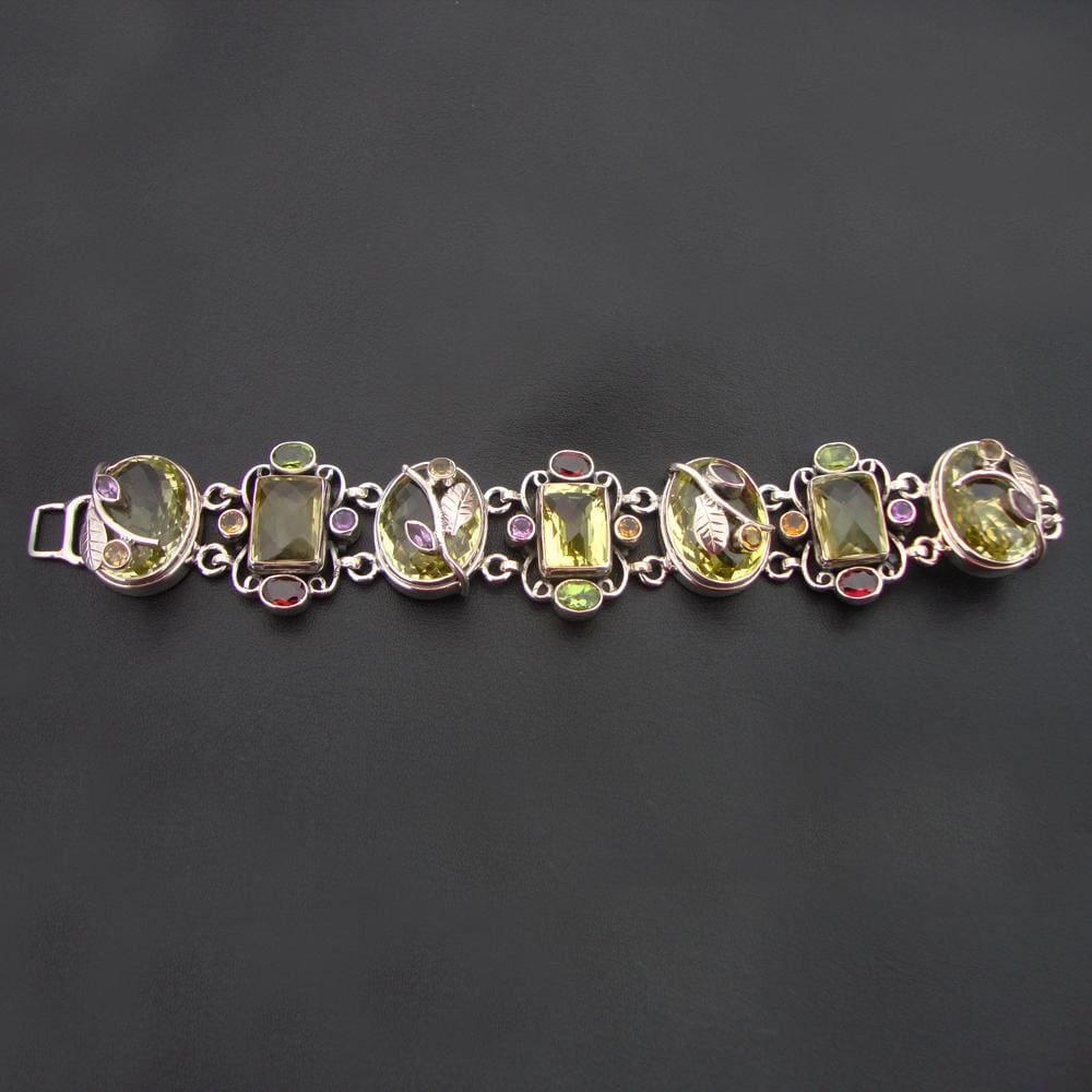 bracelets Wedding Gift Lemon Quartz & Peridot Garnet Hand Crafted Indian 925 Sterling Silver Link Chain Bracelet Jewelry - by Vidita Jewels