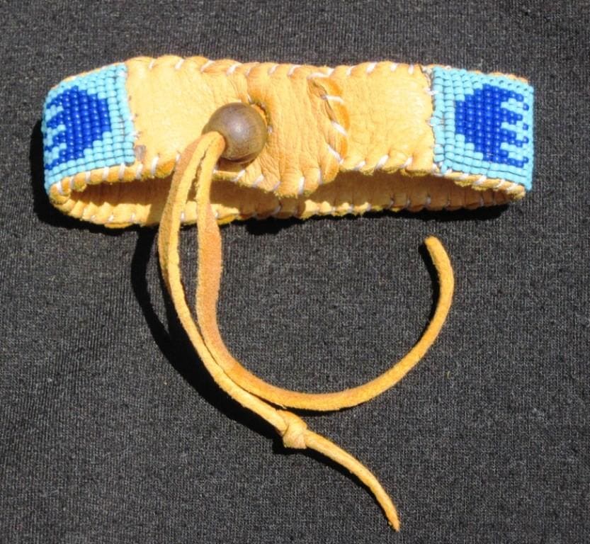 Bracelets Wetland Style Native American Inspired Beaded Turquoise Cuff Bracelet Deer Hide - by Pachamama Art