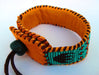 Bracelets Wetlands Native American Inspired Beaded Seafoam Orange and Brown Cuff Bracelet on Deer Hide - by Pachamama Art
