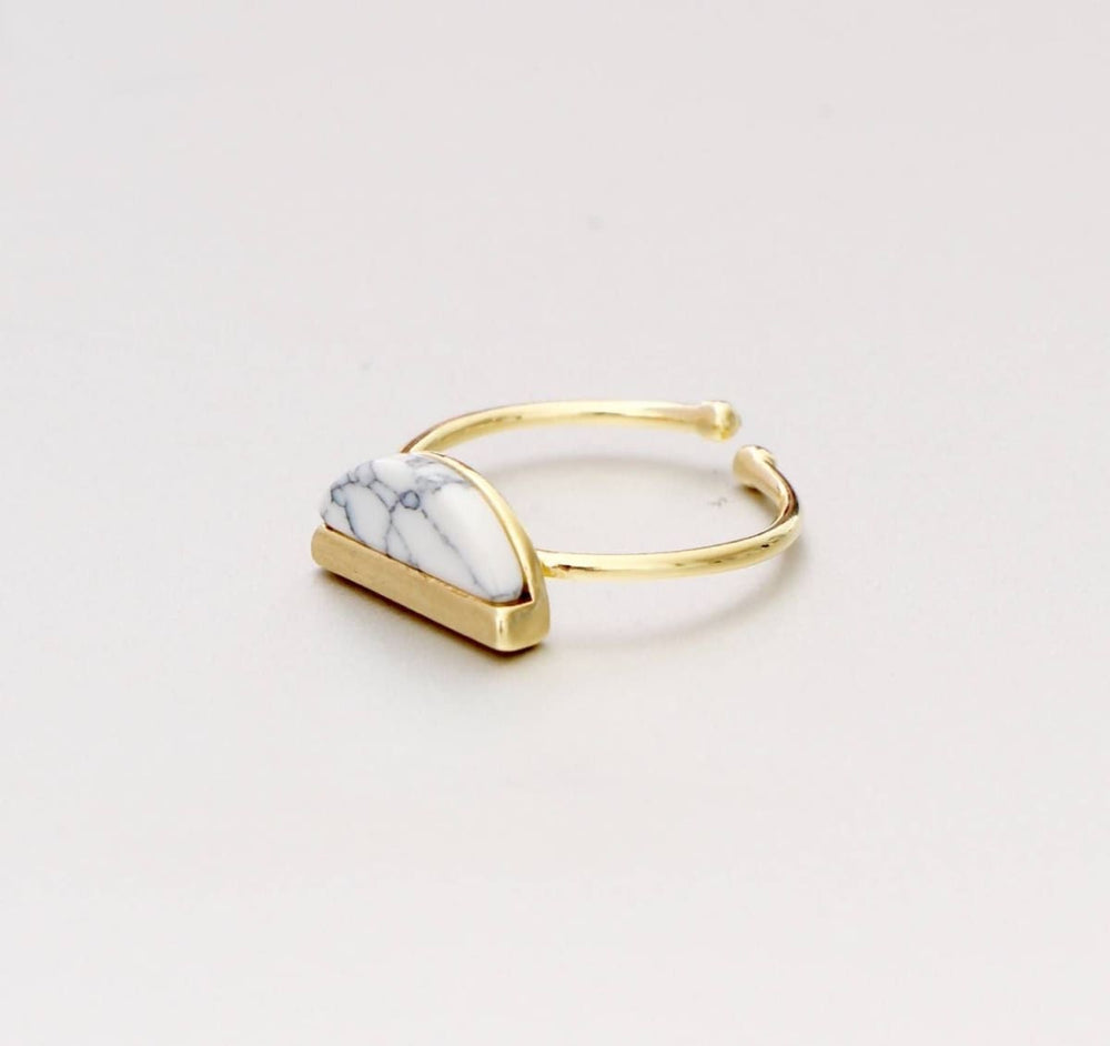 White Howlite Ring Gold Dipped Half Moon Stone,ring/toe Geometric Jewelry Gypsy Gifts For Her Bohemian Mr27 - By Silver Soul Charms