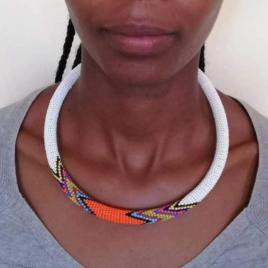 Necklaces White Maasai Beaded Necklace - by Naruki Crafts