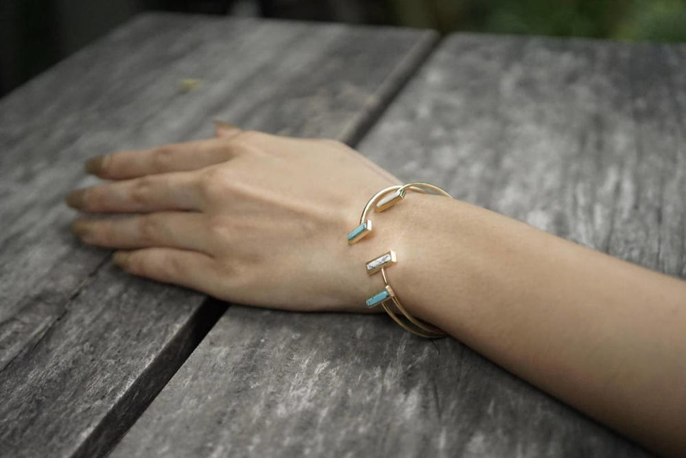 bracelets White Opal Bracelet Double Stone Bar Open And Adjustable Bangle Gold Bangles Minimalist Jewelry Bridesmaids Gift MB38 - by Silver 
