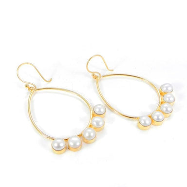White Pearl Smooth Gold Plated Light Weight Bezel Dangle Earring Jewelry - By Nehal