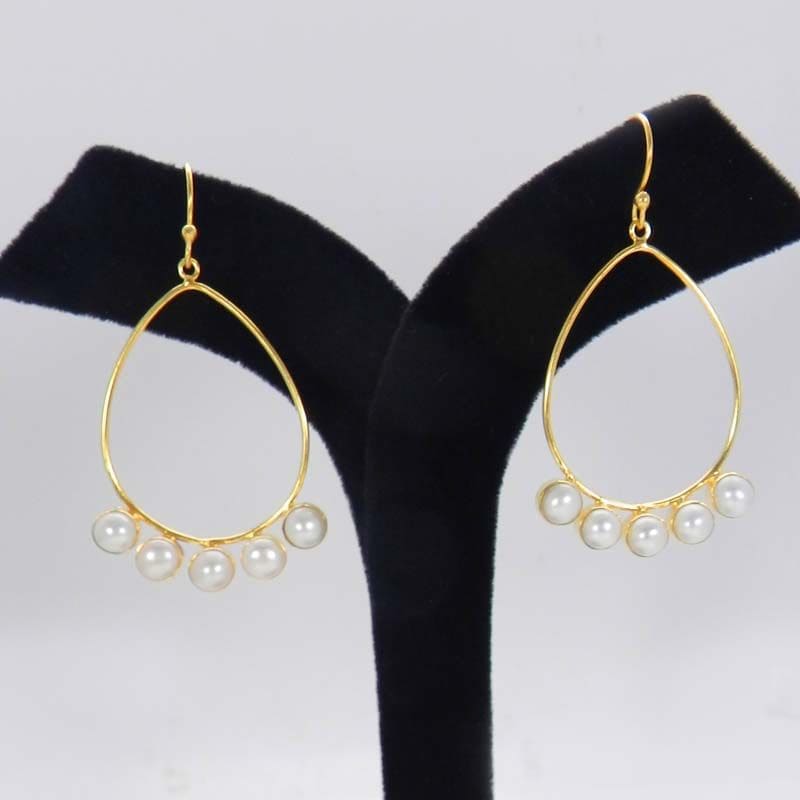 White Pearl Smooth Gold Plated Light Weight Bezel Dangle Earring Jewelry - By Nehal