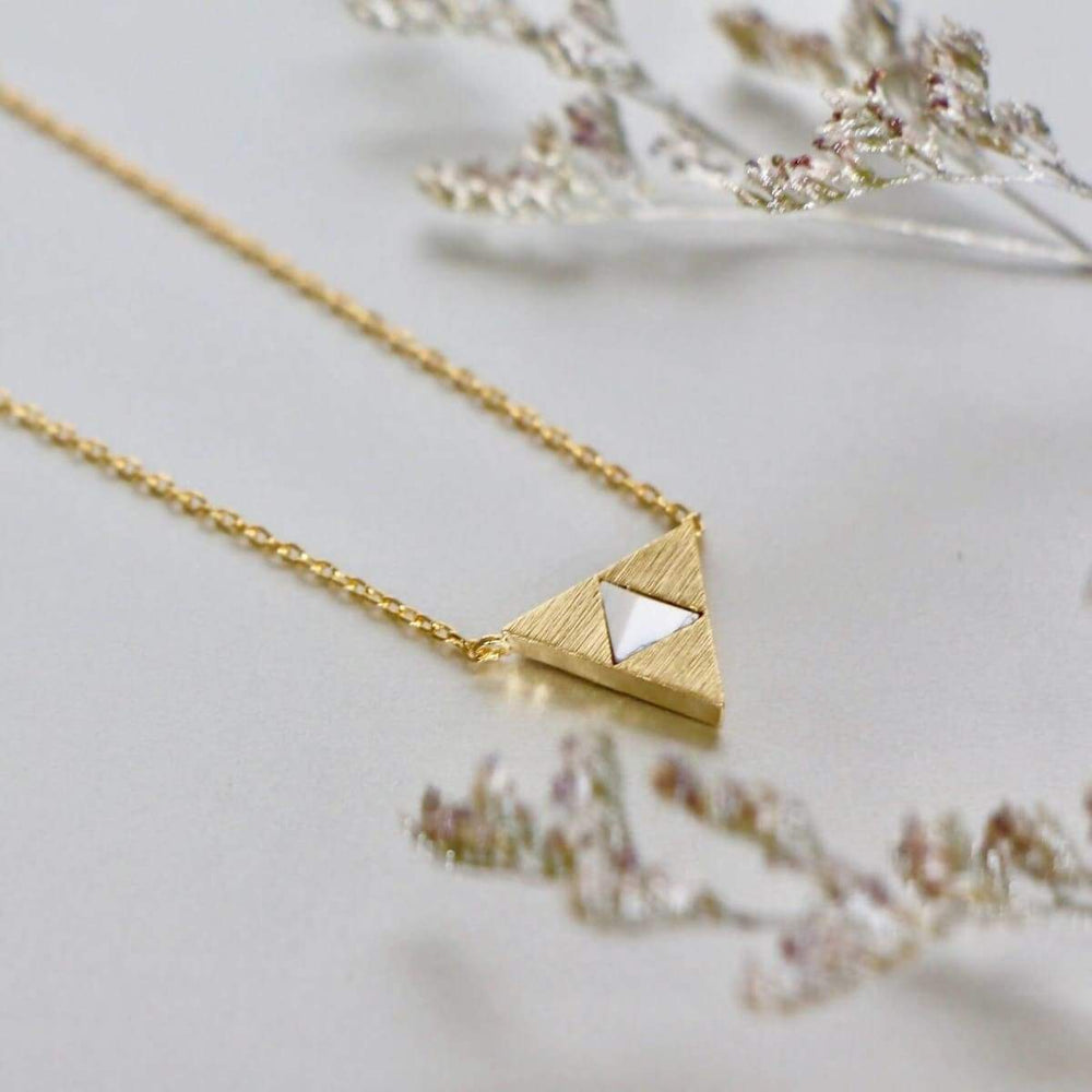 necklaces White Pyramid Charm Necklace Gold Triangle Delicate Dipped Chain Layering Bohemian Neck (SN112) - by Silver Soul Charms