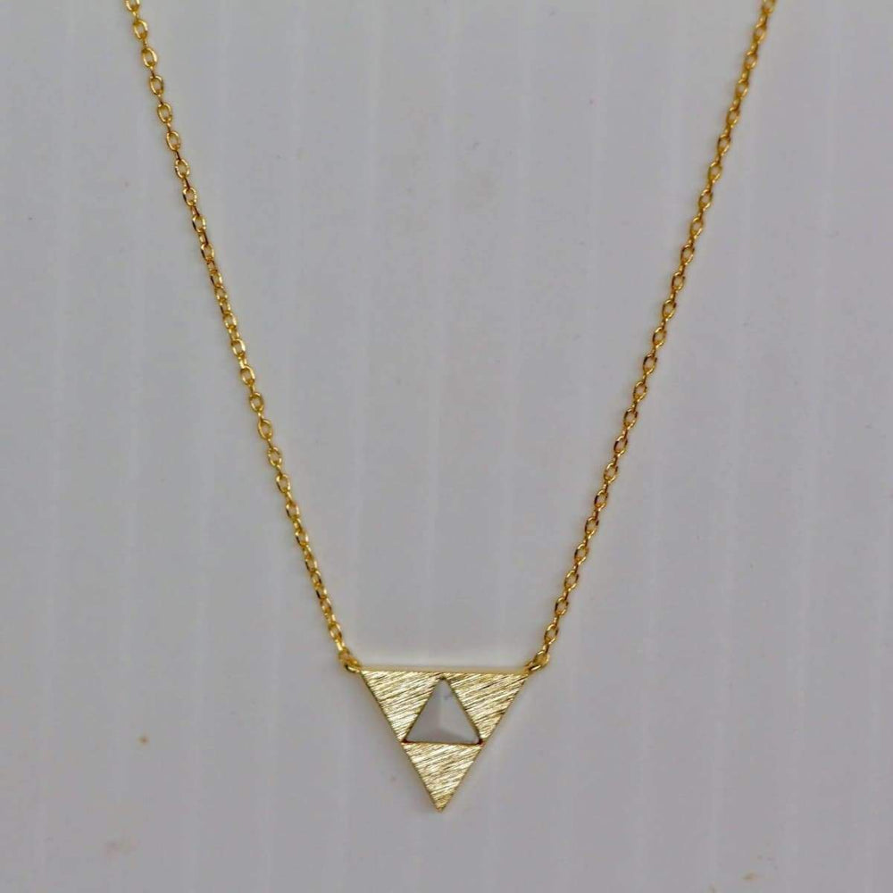 necklaces White Pyramid Charm Necklace Gold Triangle Delicate Dipped Chain Layering Bohemian Neck (SN112) - by Silver Soul Charms