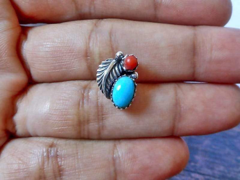 Earrings Wild Blue Silver Orchid Flower Stud With Turquoise & Coral,Turquoise Earring,Pierced Earrings,Personalized Gifts,Gifts For Her,Wild
