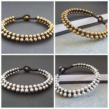 Woven Brass Silver / Beads Bracelet Women Anklet,unisex - by Bymemade