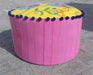 Yellow & Bright Pink Stylized Floral Pouf Cover Bohemian Ottoman Appliqued And Embroidered With Pompoms 22x12 Inches - By Vliving