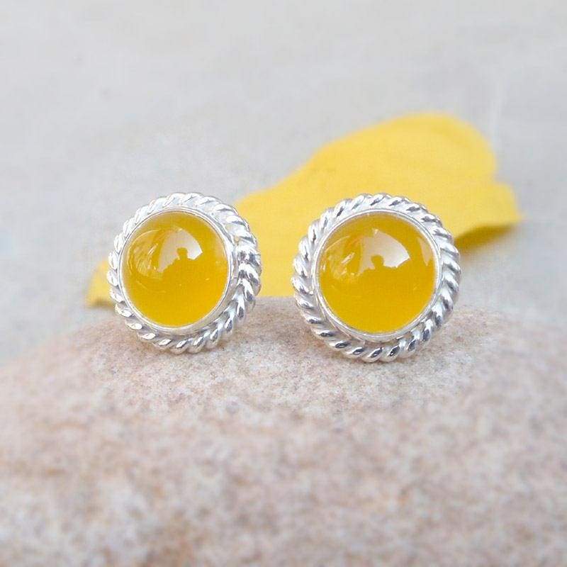 Earrings Yellow Chalcedony Stud sterling silver Gemstone studs Silver Artisan Jewelry