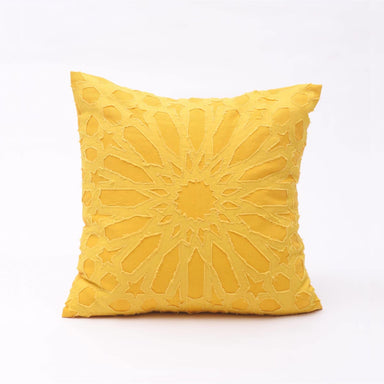 Yellow Cotton Pillow Cover Geometric Arabesque Applique Bright Pink Cushion 16x16 - By Vliving