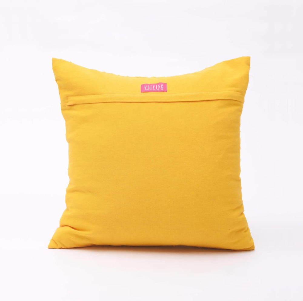Yellow Cotton Pillow Cover Geometric Arabesque Applique Bright Pink Cushion 16x16 - By Vliving