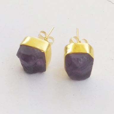 18k Yellow Gold Plated Natural Amethyst Gemstone Post Earrings - By Krti Handicrafts